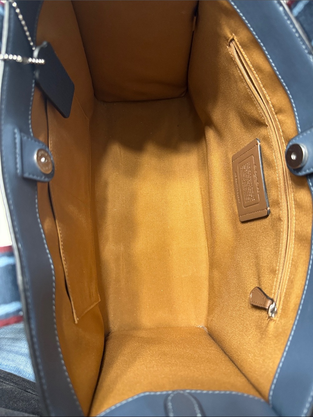 Coach Blue Leather Tote with Red-Trim Straps - Picture 4 of 5